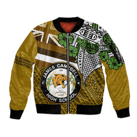 Hawaii James Campbell High School Sleeve Zip Bomber Jacket Kakau Pattern Gold Color Version LT03 Unisex Gold - Polynesian Pride