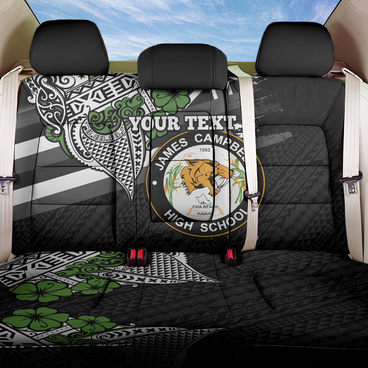 Hawaii James Campbell High School Back Car Seat Cover Kakau Pattern Black Version LT03