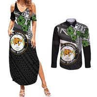Hawaii James Campbell High School Couples Matching Summer Maxi Dress and Long Sleeve Button Shirt Kakau Pattern Black Version LT03 Black - Polynesian Pride