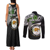Hawaii James Campbell High School Couples Matching Tank Maxi Dress and Long Sleeve Button Shirt Kakau Pattern Black Version LT03 - Polynesian Pride