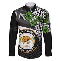 Hawaii James Campbell High School Family Matching Mermaid Dress and Hawaiian Shirt Kakau Pattern Black Version LT03 Dad's Shirt - Long Sleeve Black - Polynesian Pride