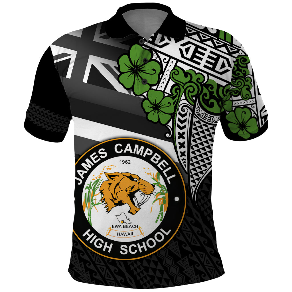 Hawaii James Campbell High School Polo Shirt Kakau Pattern Black Version LT03 Black - Polynesian Pride