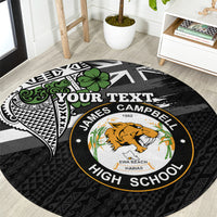 Hawaii James Campbell High School Round Carpet Kakau Pattern Black Version LT03 Black - Polynesian Pride