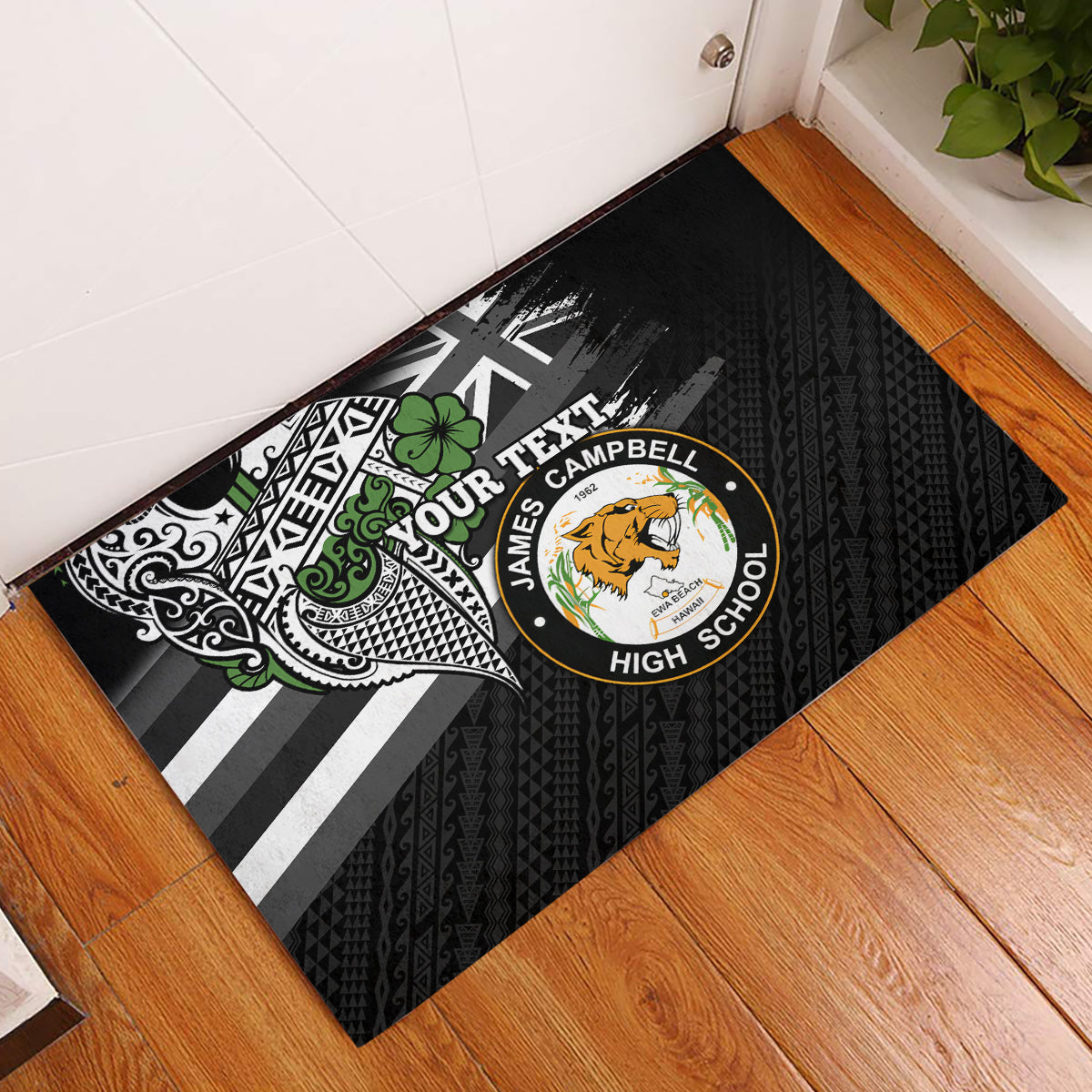 Hawaii James Campbell High School Rubber Doormat Kakau Pattern Black Version LT03 Black - Polynesian Pride