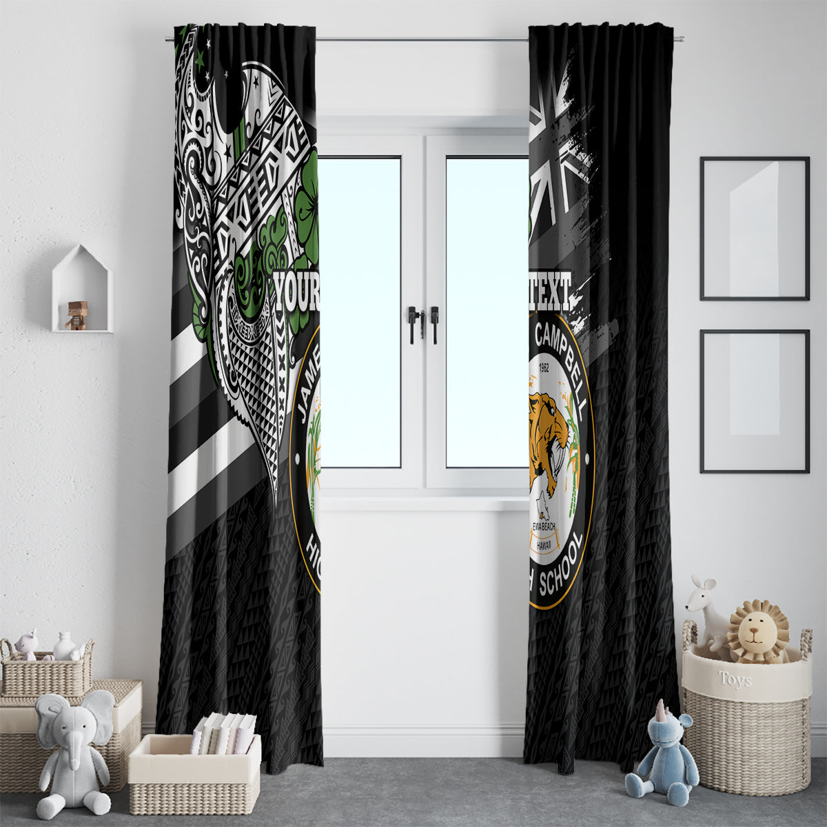 Hawaii James Campbell High School Window Curtain Kakau Pattern Black Version LT03 - Polynesian Pride