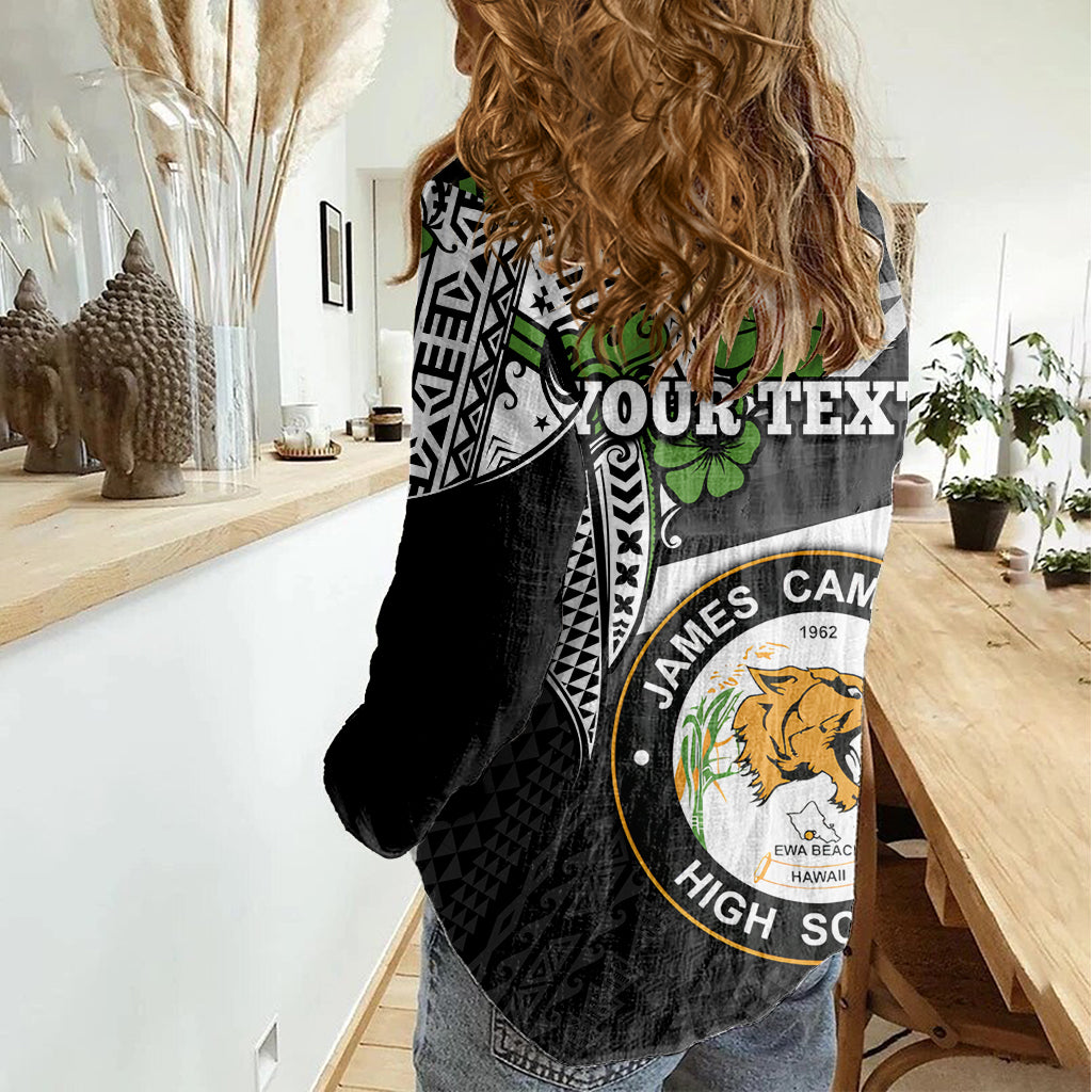 Hawaii James Campbell High School Women Casual Shirt Kakau Pattern Black Version LT03 - Polynesian Pride