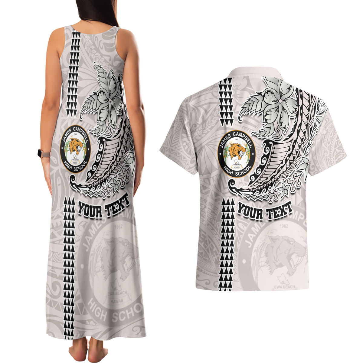 Custom Hawaii James Campbell High School Couples Matching Tank Maxi Dress and Hawaiian Shirt Tribal Kakau Pattern LT03 - Polynesian Pride