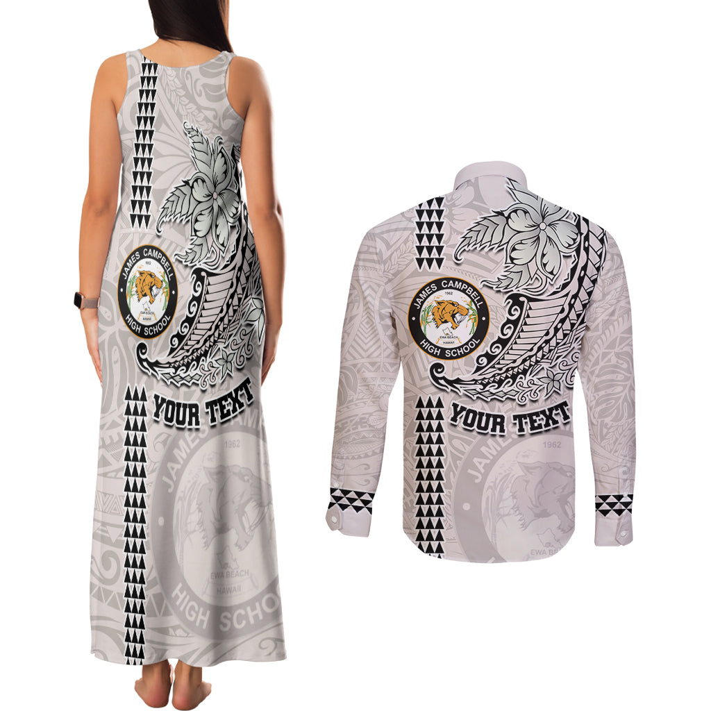 Custom Hawaii James Campbell High School Couples Matching Tank Maxi Dress and Long Sleeve Button Shirt Tribal Kakau Pattern LT03 - Polynesian Pride