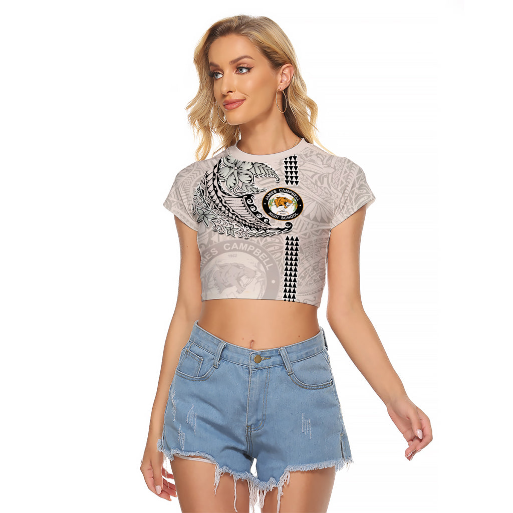 Custom Hawaii James Campbell High School Raglan Cropped T Shirt Tribal Kakau Pattern LT03 Female White - Polynesian Pride