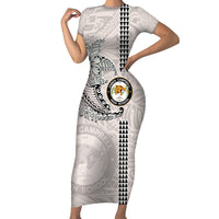 Custom Hawaii James Campbell High School Short Sleeve Bodycon Dress Tribal Kakau Pattern LT03 Long Dress White - Polynesian Pride