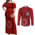 Hawaii Kahuku High & Intermediate School Couples Matching Off Shoulder Maxi Dress and Long Sleeve Button Shirt Tribal Kakau Pattern LT03 Red - Polynesian Pride