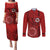 Hawaii Kahuku High & Intermediate School Couples Matching Puletasi Dress and Long Sleeve Button Shirt Tribal Kakau Pattern LT03 Red - Polynesian Pride