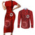 Hawaii Kahuku High & Intermediate School Couples Matching Short Sleeve Bodycon Dress and Long Sleeve Button Shirt Tribal Kakau Pattern LT03 Red - Polynesian Pride