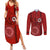 Hawaii Kahuku High & Intermediate School Couples Matching Summer Maxi Dress and Long Sleeve Button Shirt Tribal Kakau Pattern LT03 Red - Polynesian Pride