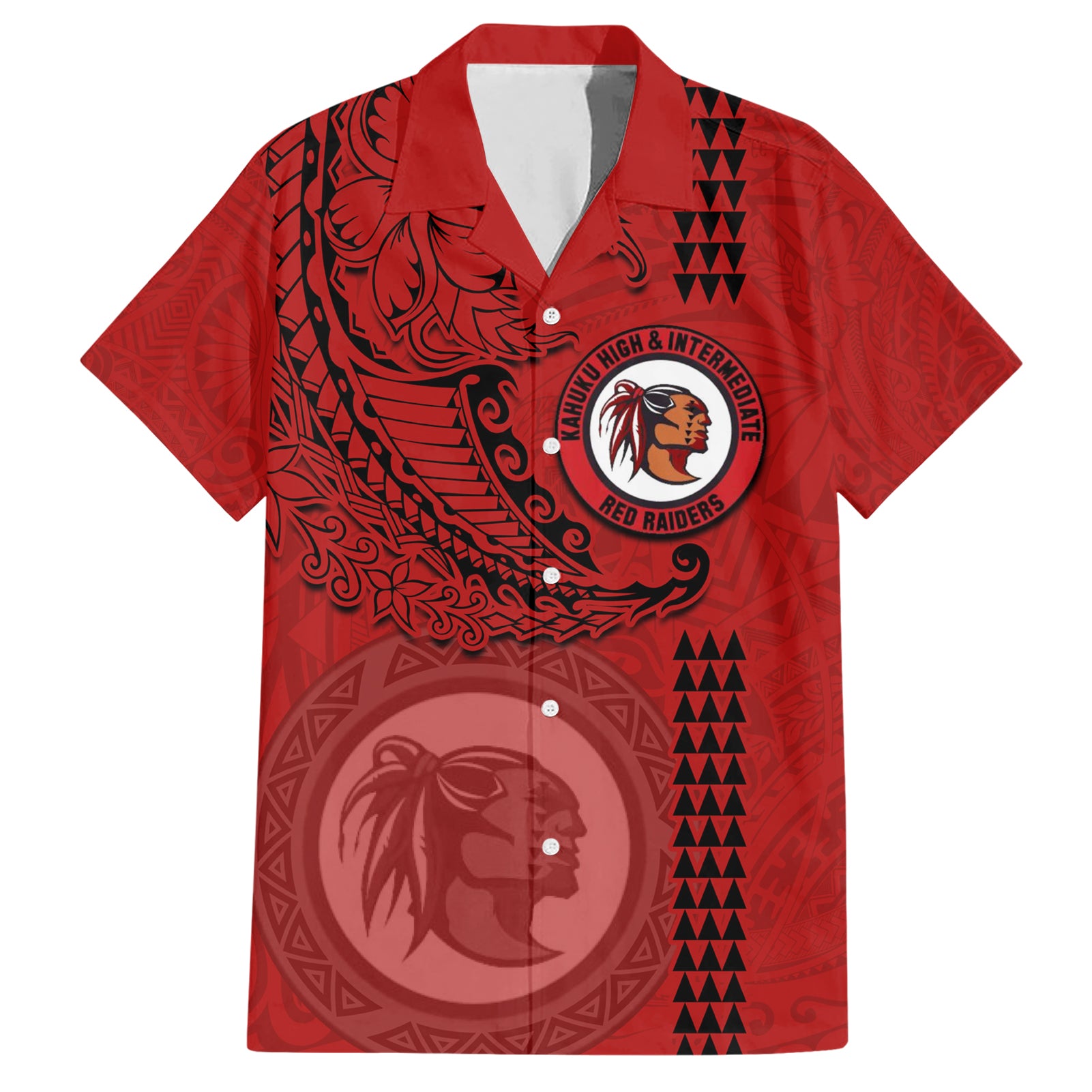 Hawaii Kahuku High & Intermediate School Hawaiian Shirt Tribal Kakau Pattern LT03 Red - Polynesian Pride