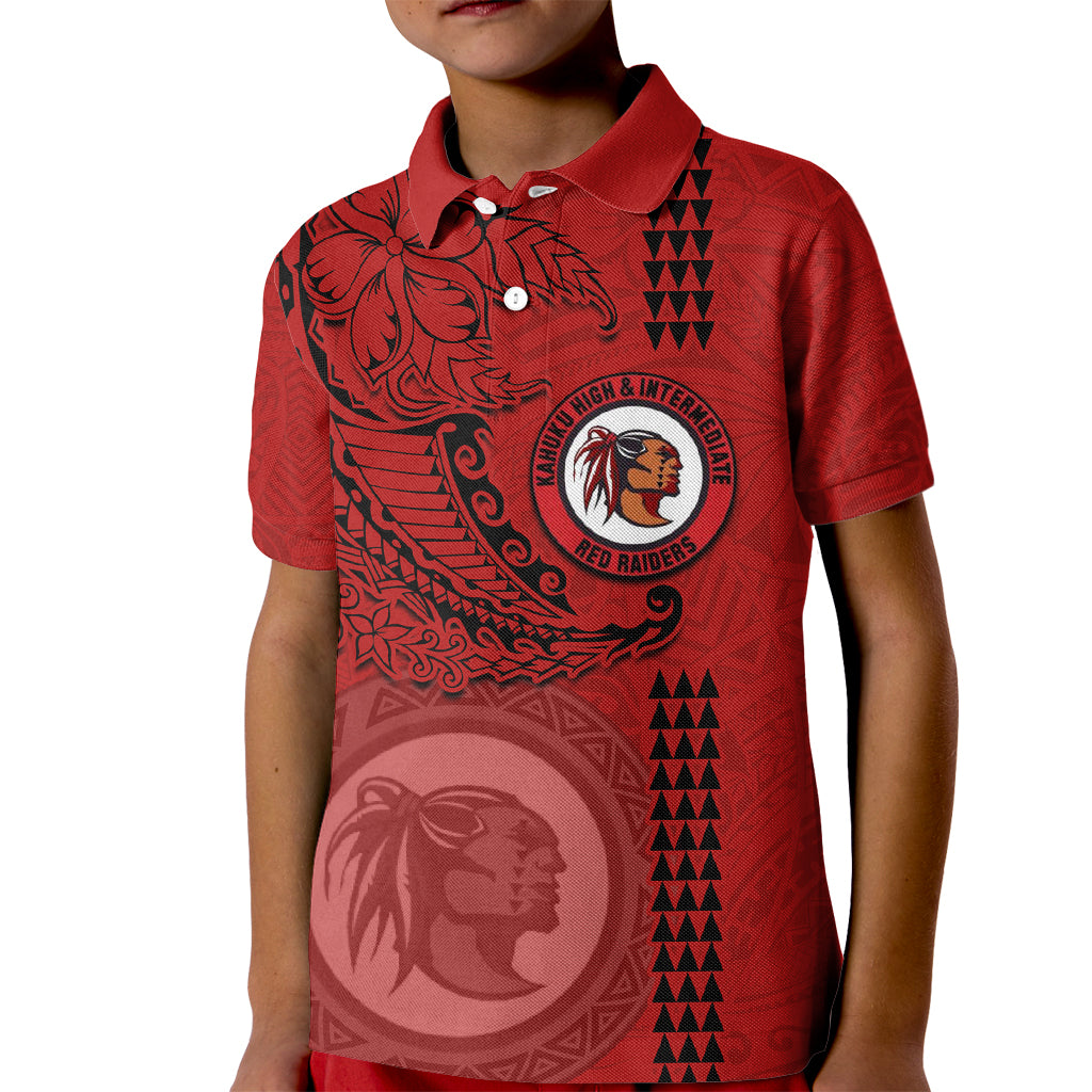 Hawaii Kahuku High & Intermediate School Kid Polo Shirt Tribal Kakau Pattern LT03 Kid Red - Polynesian Pride