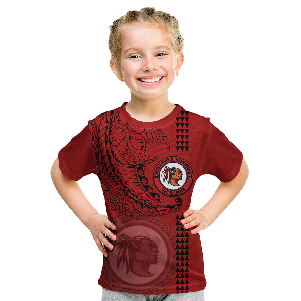 Hawaii Kahuku High & Intermediate School Kid T Shirt Tribal Kakau Pattern LT03 Red - Polynesian Pride
