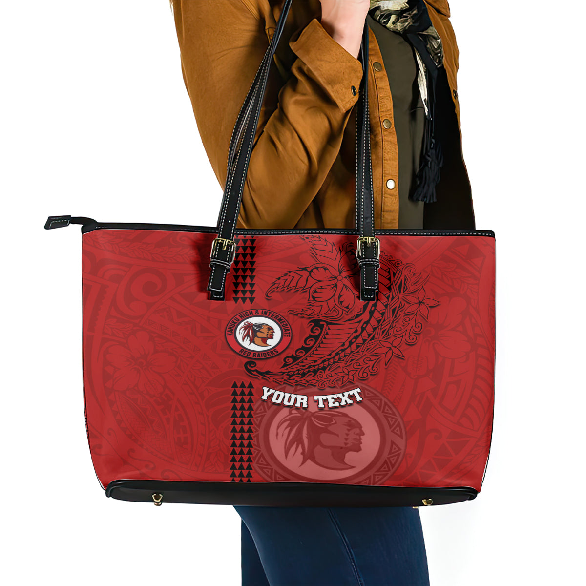 Hawaii Kahuku High & Intermediate School Leather Tote Bag Tribal Kakau Pattern LT03 - Polynesian Pride