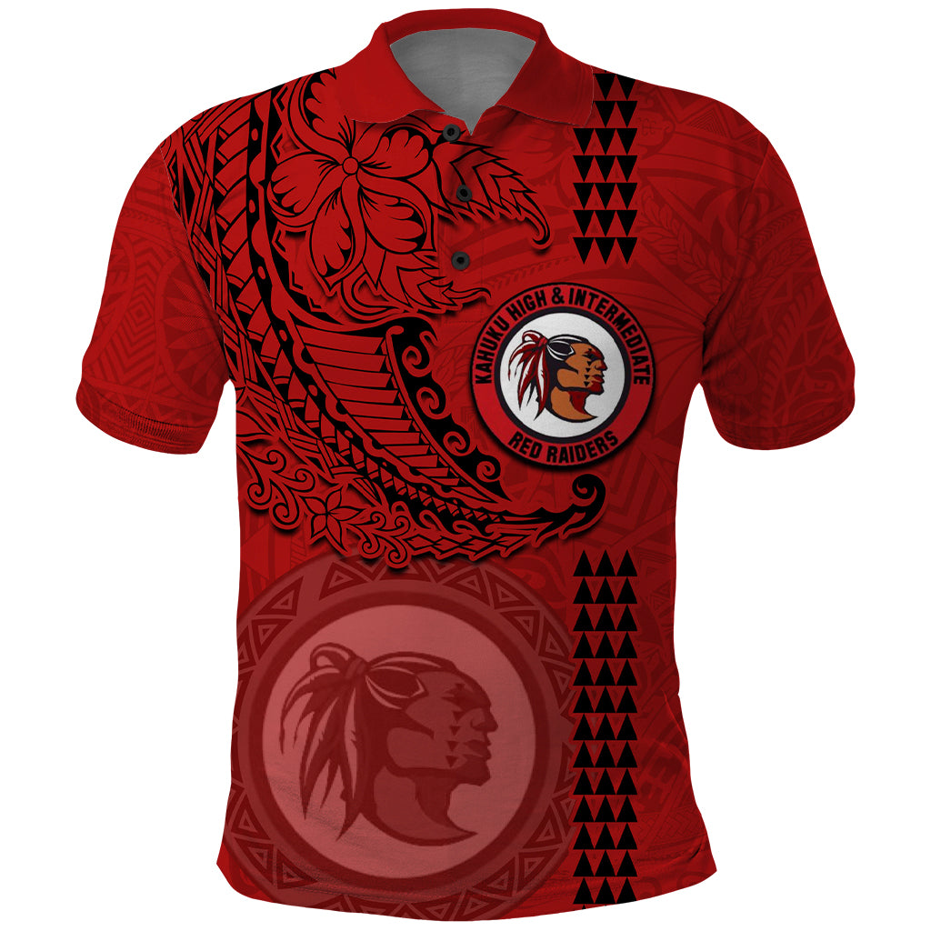Hawaii Kahuku High & Intermediate School Polo Shirt Tribal Kakau Pattern LT03 Red - Polynesian Pride