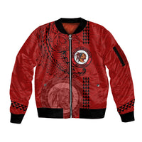 Hawaii Kahuku High & Intermediate School Sleeve Zip Bomber Jacket Tribal Kakau Pattern LT03 Unisex Red - Polynesian Pride