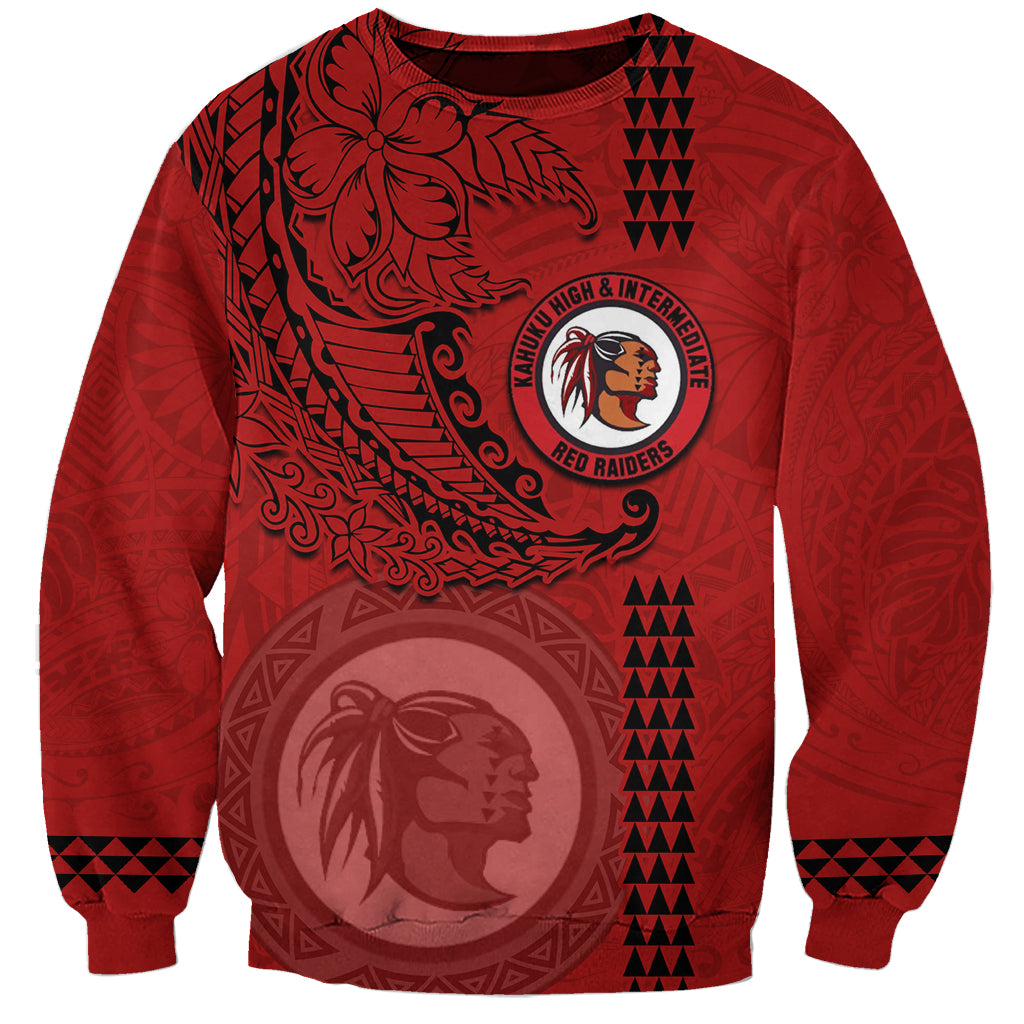 Hawaii Kahuku High & Intermediate School Sweatshirt Tribal Kakau Pattern LT03 Unisex Red - Polynesian Pride