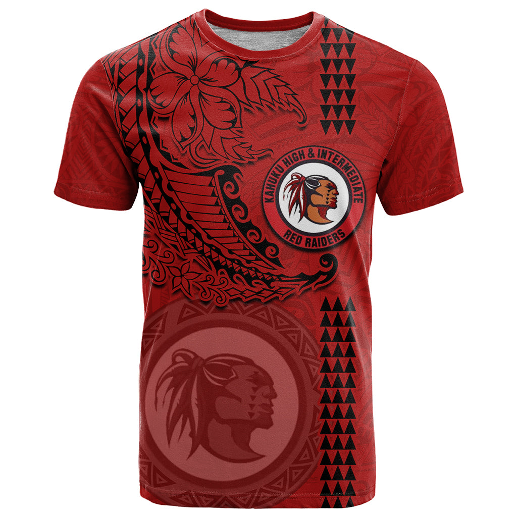 Hawaii Kahuku High & Intermediate School T Shirt Tribal Kakau Pattern LT03 Red - Polynesian Pride