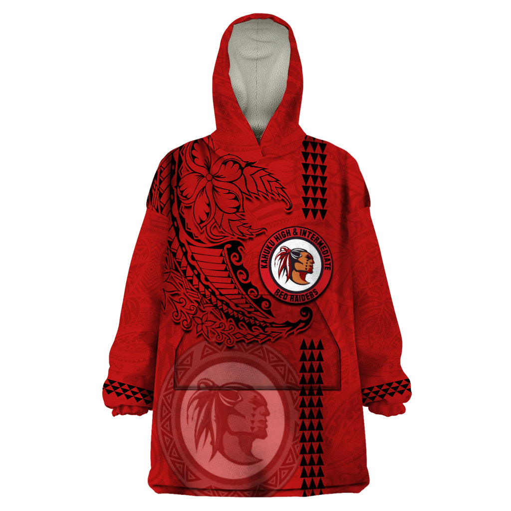 Hawaii Kahuku High & Intermediate School Wearable Blanket Hoodie Tribal Kakau Pattern LT03 One Size Red - Polynesian Pride