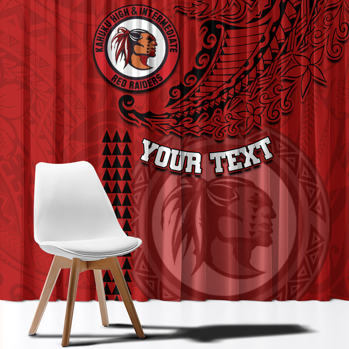 Hawaii Kahuku High & Intermediate School Window Curtain Tribal Kakau Pattern LT03 - Polynesian Pride