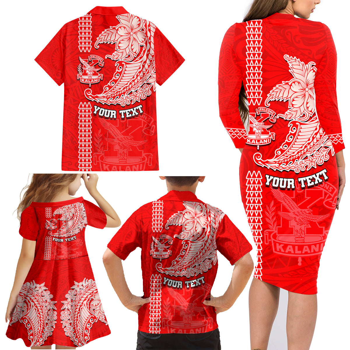 Hawaii Kalani High School Family Matching Long Sleeve Bodycon Dress and Hawaiian Shirt Tribal Kakau Pattern LT03 - Polynesian Pride