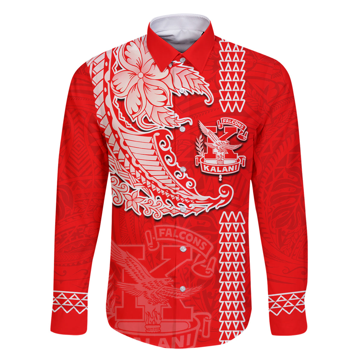 Hawaii Kalani High School Family Matching Mermaid Dress and Hawaiian Shirt Tribal Kakau Pattern LT03 Dad's Shirt - Long Sleeve Red - Polynesian Pride