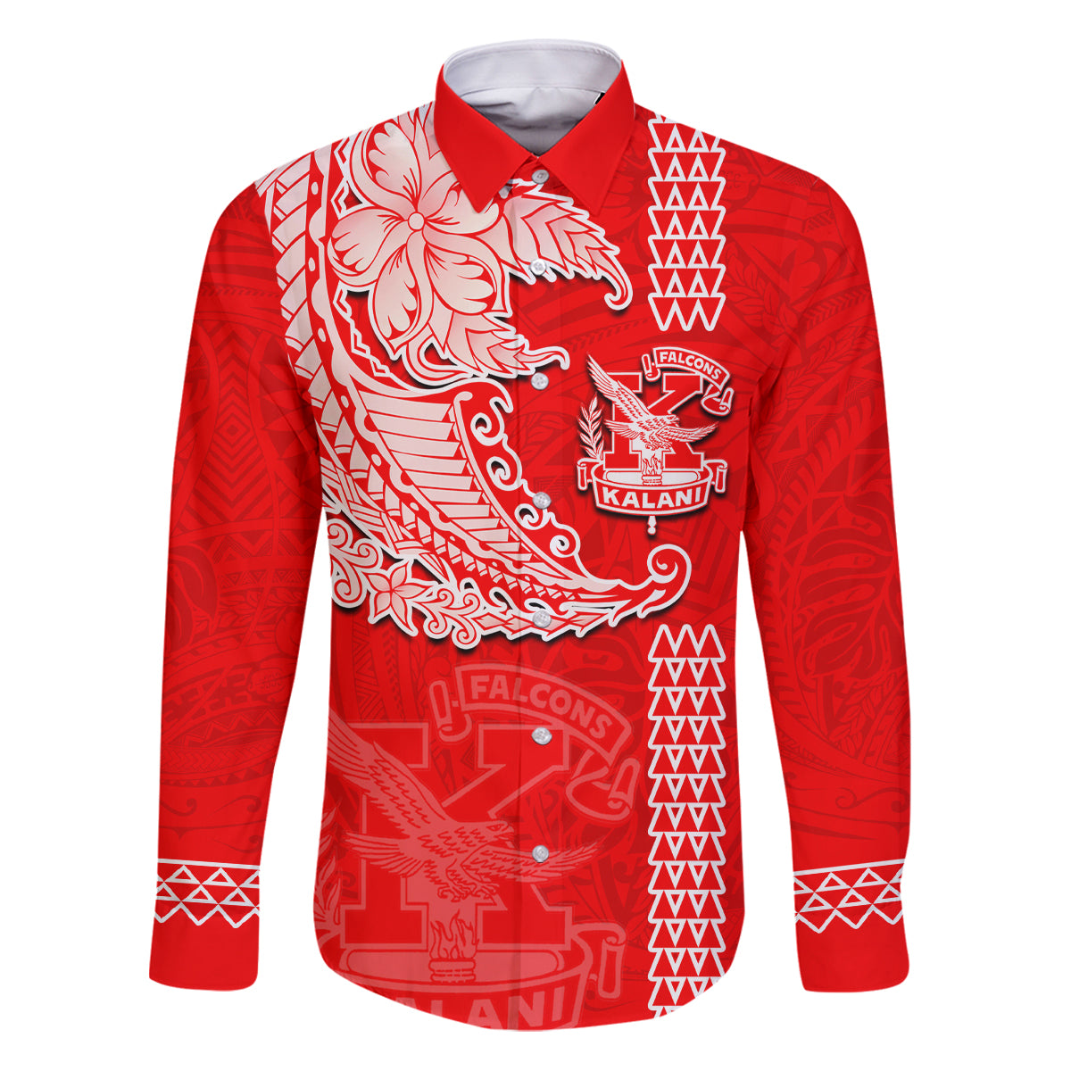 Hawaii Kalani High School Family Matching Puletasi Dress and Hawaiian Shirt Tribal Kakau Pattern LT03 Dad's Shirt - Long Sleeve Red - Polynesian Pride