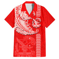 Hawaii Kalani High School Family Matching Summer Maxi Dress and Hawaiian Shirt Tribal Kakau Pattern LT03 Dad's Shirt - Short Sleeve Red - Polynesian Pride