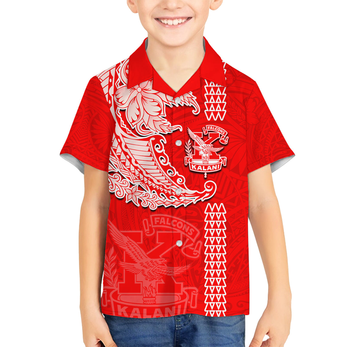 Hawaii Kalani High School Family Matching Summer Maxi Dress and Hawaiian Shirt Tribal Kakau Pattern LT03 Son's Shirt Red - Polynesian Pride