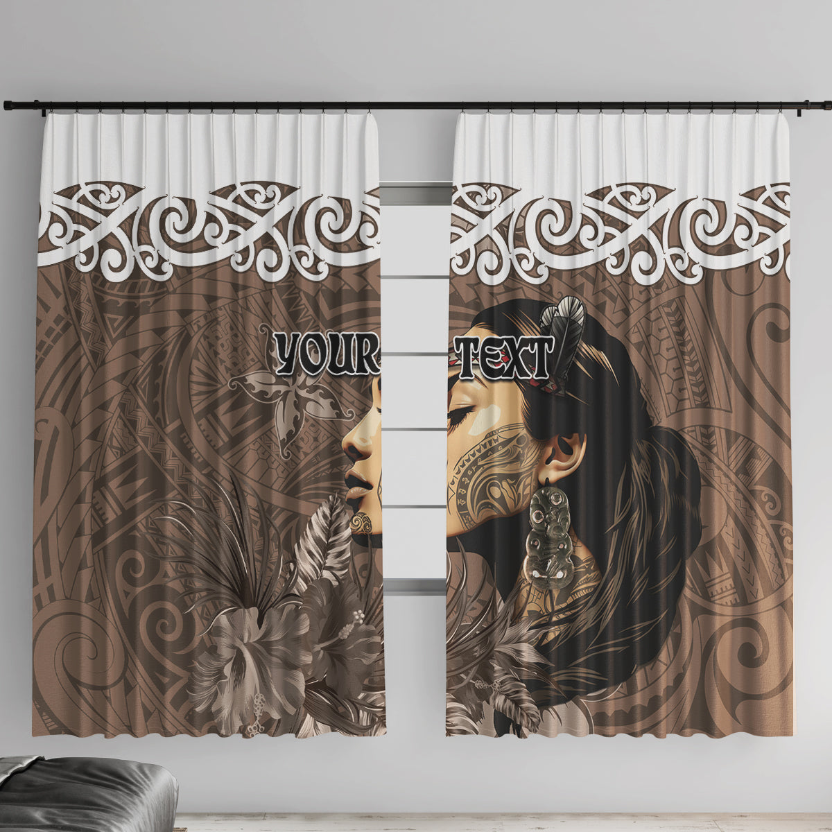 Custom New Zealand Womens Day Window Curtain Traditional Maori Woman Polynesian Pattern Brown Color LT03 With Hooks Brown - Polynesian Pride