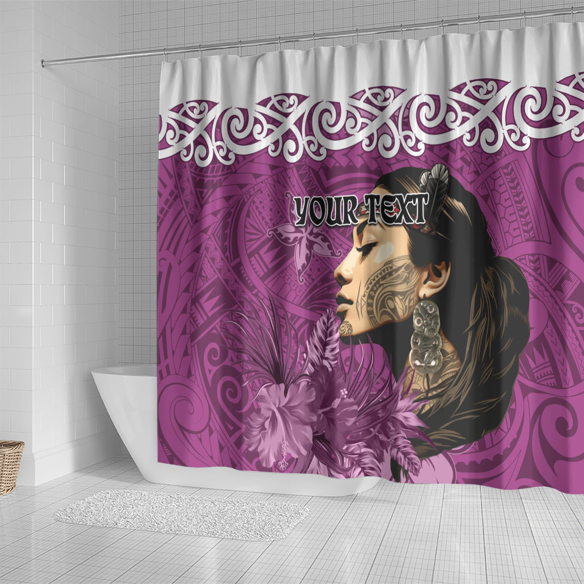 Custom New Zealand Womens Day Shower Curtain Traditional Maori Woman Polynesian Pattern Pink Color LT03 - Polynesian Pride