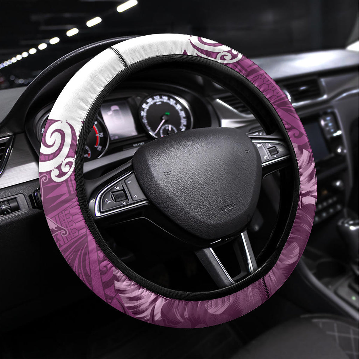 Custom New Zealand Womens Day Steering Wheel Cover Traditional Maori Woman Polynesian Pattern Pink Color LT03 Universal Fit Pink - Polynesian Pride