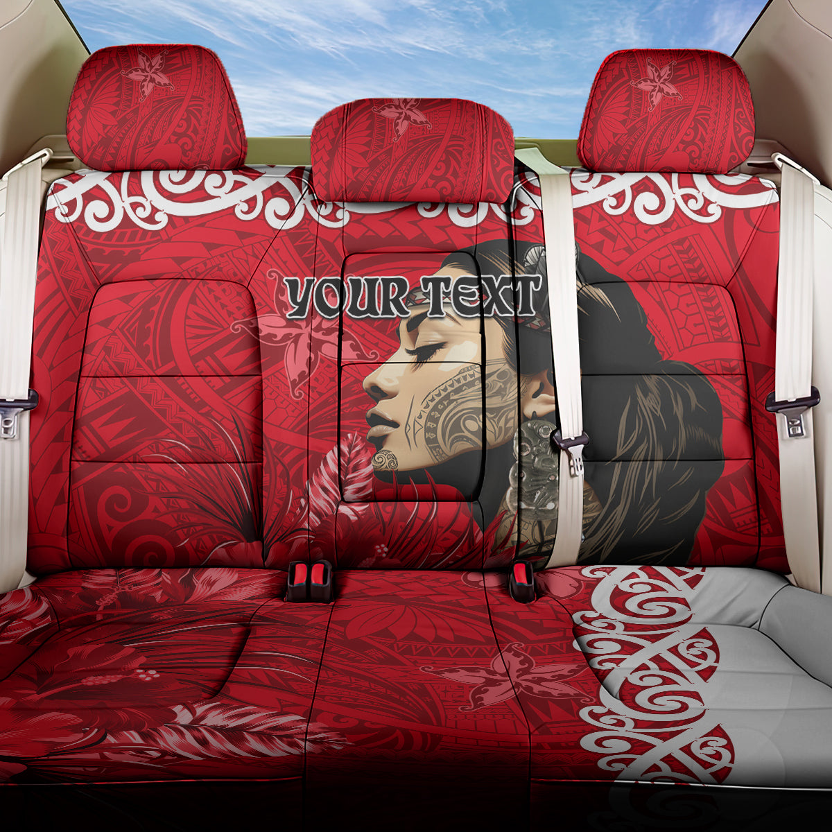Custom New Zealand Womens Day Back Car Seat Cover Traditional Maori Woman Polynesian Pattern Red Color LT03