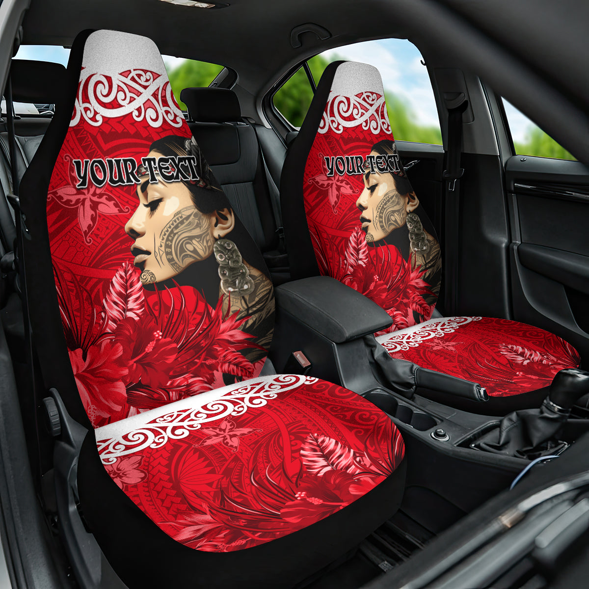 Custom New Zealand Womens Day Car Seat Cover Traditional Maori Woman Polynesian Pattern Red Color LT03 One Size Red - Polynesian Pride