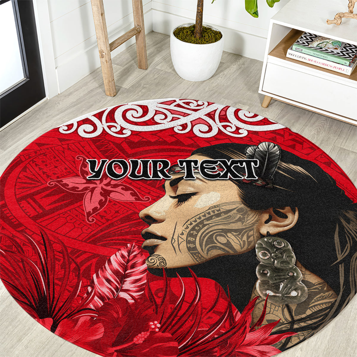 Custom New Zealand Womens Day Round Carpet Traditional Maori Woman Polynesian Pattern Red Color LT03 Red - Polynesian Pride