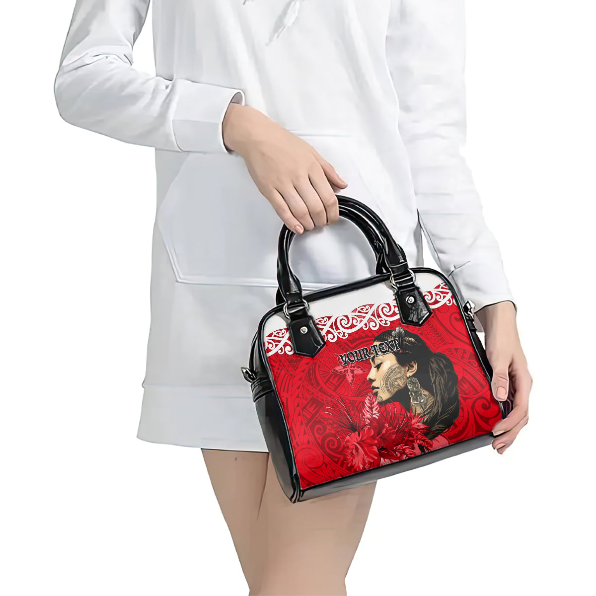 Custom New Zealand Womens Day Shoulder Handbag Traditional Maori Woman Polynesian Pattern Red Color LT03 - Polynesian Pride