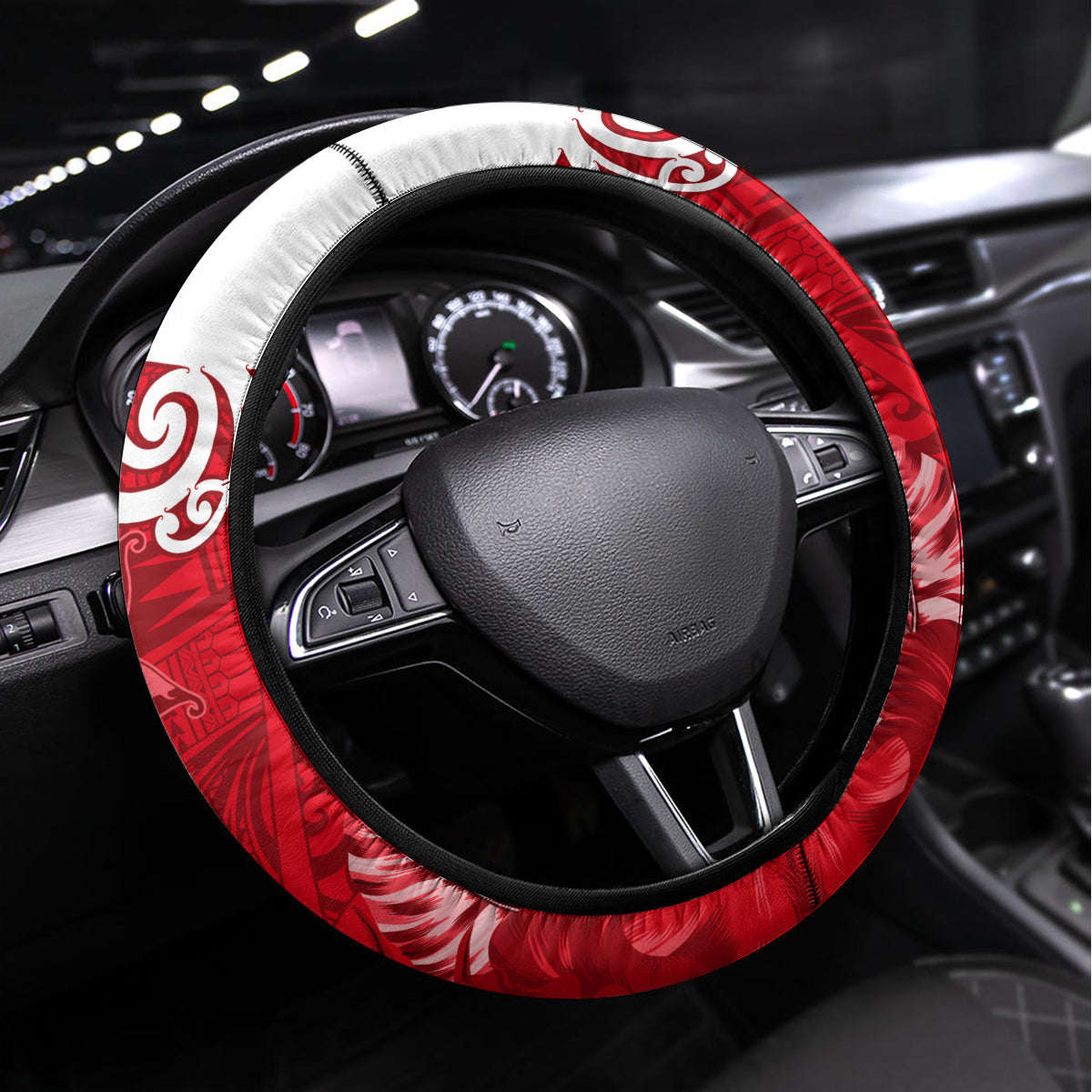 Custom New Zealand Womens Day Steering Wheel Cover Traditional Maori Woman Polynesian Pattern Red Color LT03 Universal Fit Red - Polynesian Pride