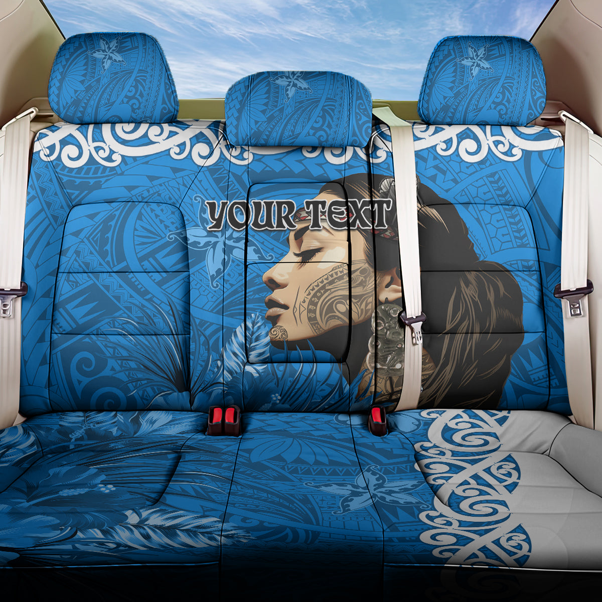 Custom New Zealand Womens Day Back Car Seat Cover Traditional Maori Woman Polynesian Pattern Blue Color LT03