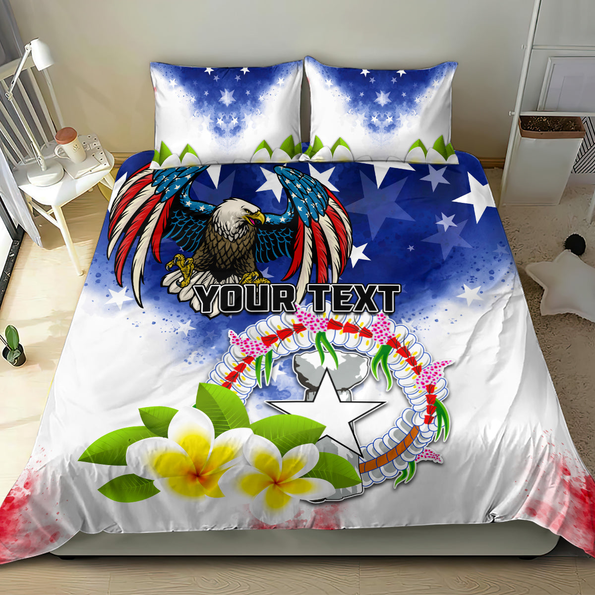 Custom Northern Mariana Islands Commonwealth Covenant Day Bedding Set Plumeria Flower Splash Style LT03 - Polynesian Pride