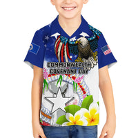 Custom Northern Mariana Islands Commonwealth Covenant Day Family Matching Short Sleeve Bodycon Dress and Hawaiian Shirt Plumeria Flower Splash Style LT03 Son's Shirt Blue - Polynesian Pride