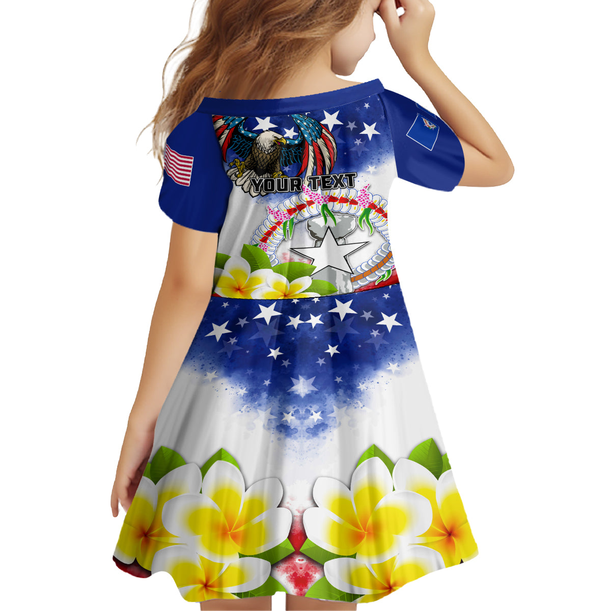 Custom Northern Mariana Islands Commonwealth Covenant Day Kid Short Sleeve Dress Plumeria Flower Splash Style LT03 - Polynesian Pride