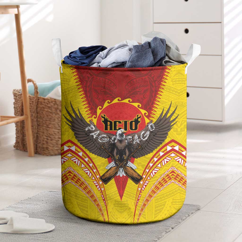 American Samoa Fautasi Race Laundry Basket Pago Pago-Aeto Samoan Tattoo and Eagle LT03 Yellow - Polynesian Pride