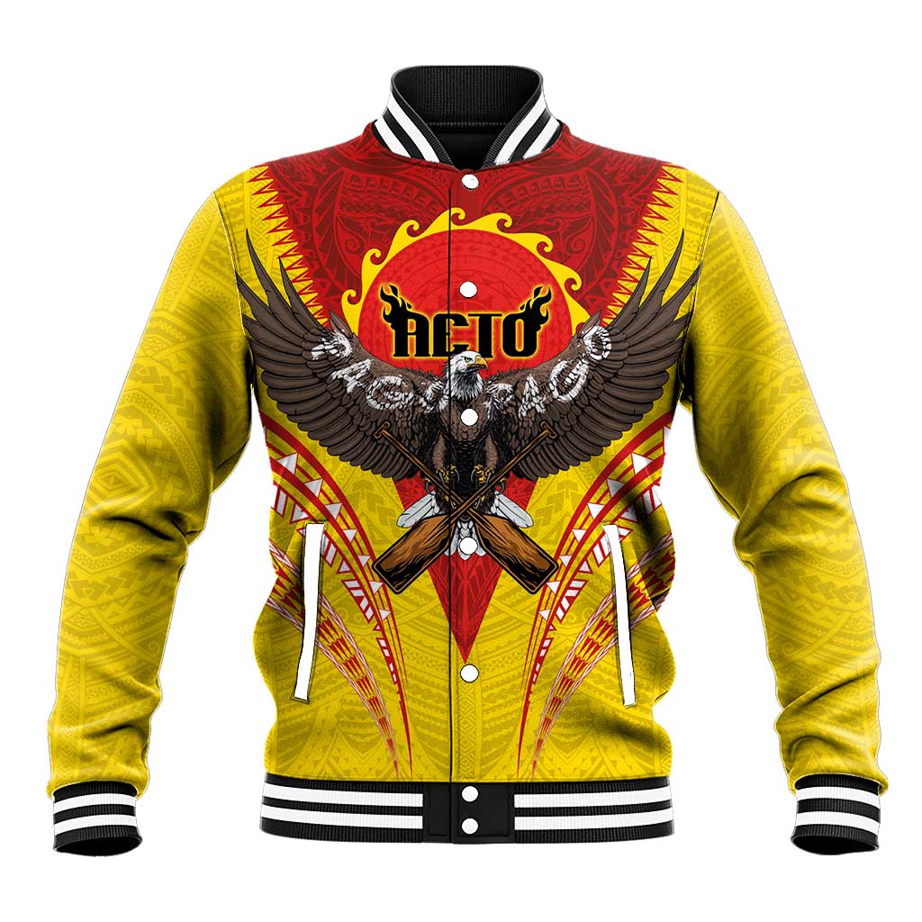 American Samoa Fautasi Race Baseball Jacket Pago Pago-Aeto Samoan Tattoo and Eagle LT03 Unisex Yellow - Polynesian Pride