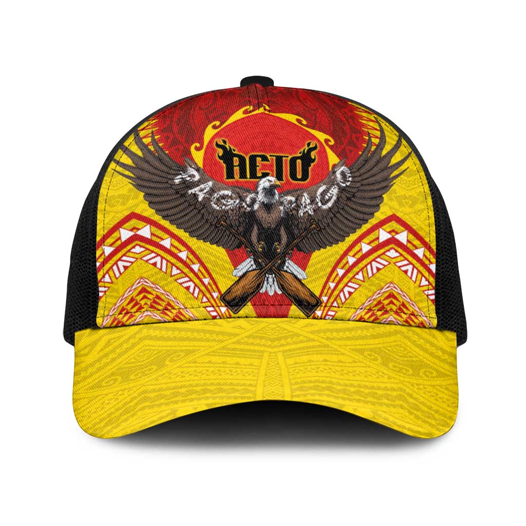 American Samoa Fautasi Race Baseball Net Cap Pago Pago-Aeto Samoan Tattoo and Eagle LT03 One Size Black Yellow - Polynesian Pride