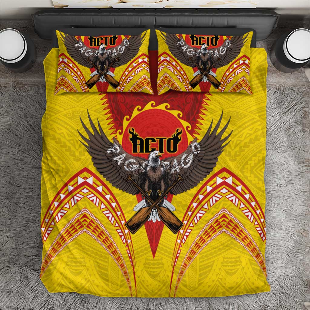 American Samoa Fautasi Race Bedding Set Pago Pago-Aeto Samoan Tattoo and Eagle