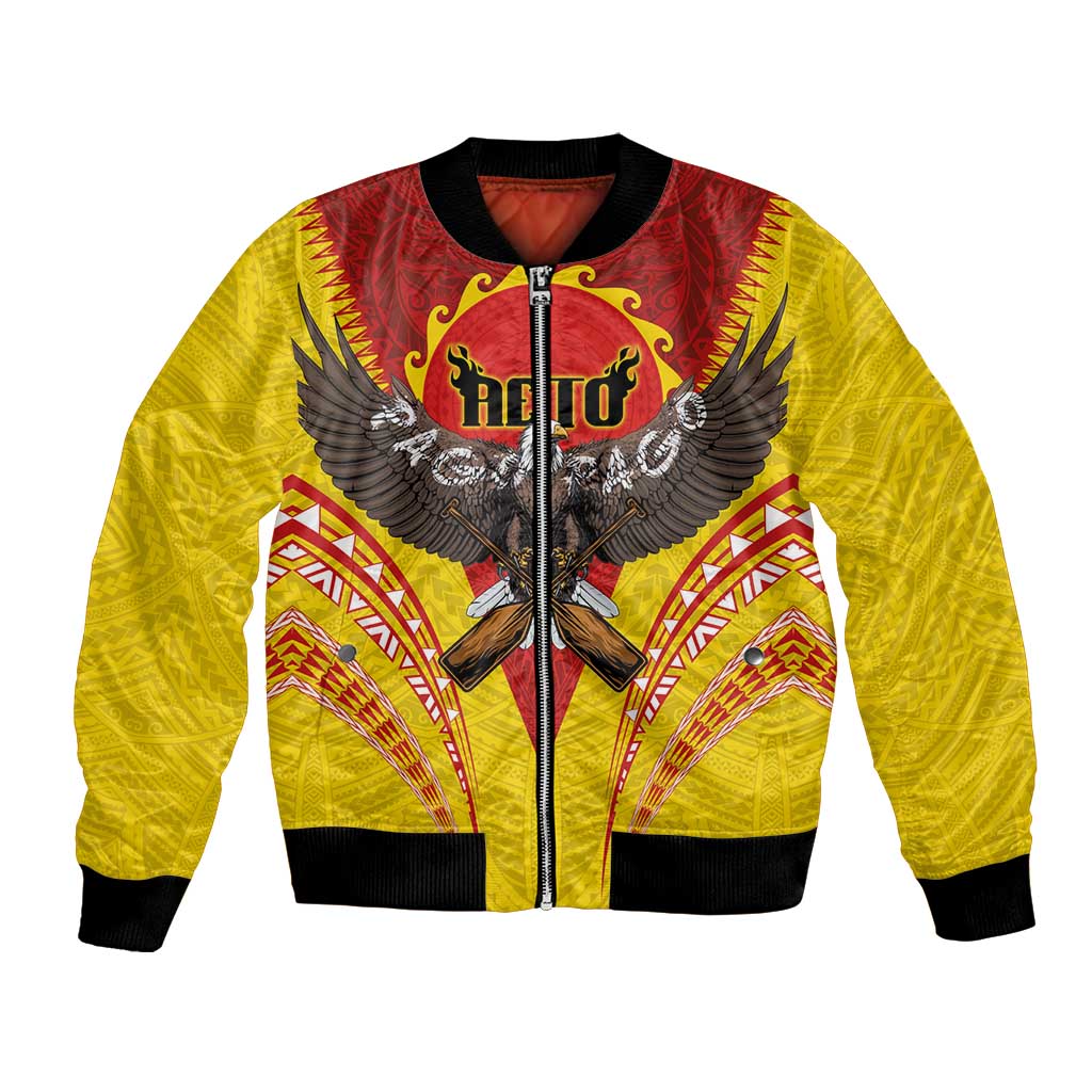 American Samoa Fautasi Race Bomber Jacket Pago Pago-Aeto Samoan Tattoo and Eagle LT03 Unisex Yellow - Polynesian Pride